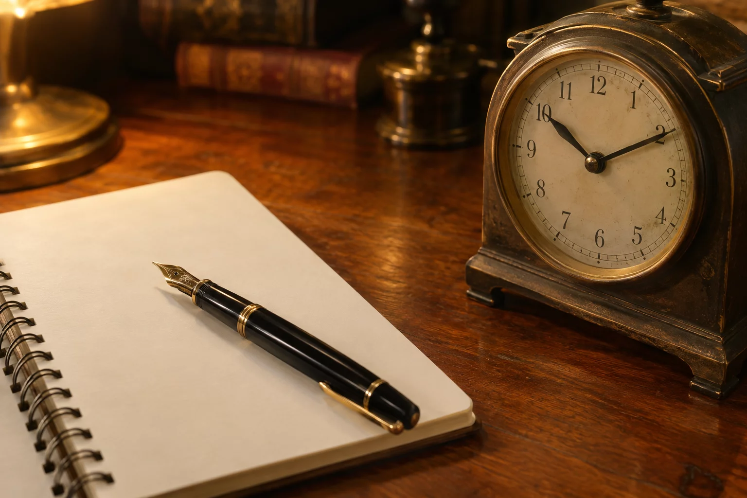 Pen and notepad with mechanical clock